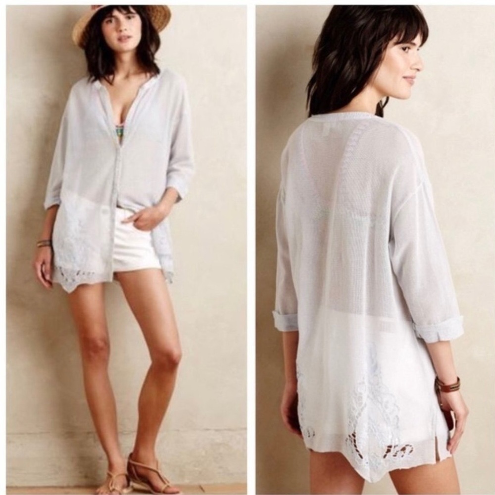 MEADOW RUE ANTHROPOLOGIE Women’s Sky Blue BREEZY GAUZE TOP Swim Cover Size S